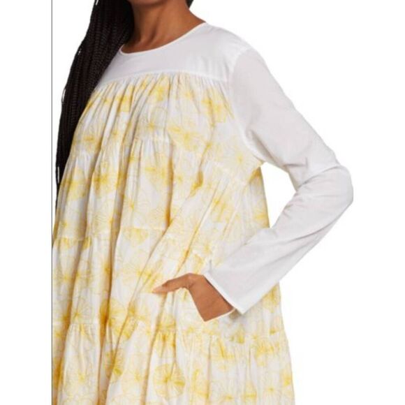 MERLETTE Soliman Embroidered Cotton Long Sleeve Babydoll Dress Size M - Picture 3 of 9